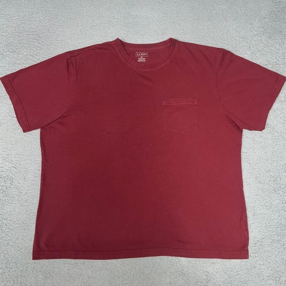 LL Bean T Shirt Men's Sz XL Maroon Plain 100% Cotton Crew Neck‎ Chest Pocket Tee